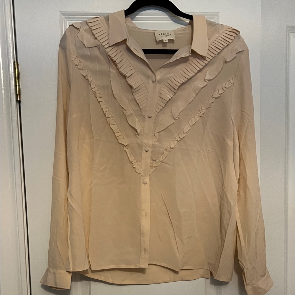 Sezane Cream Ruffled Blouse